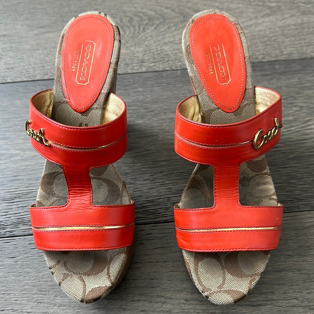 Coach orange leather sandals